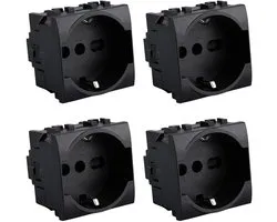 Prise Schuko 2P + T 16 A, compatible avec Bticino Living Light (4 pièces, noir)