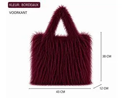 Dames Schoudertassen Luxe Fluffy Shopper -Dames Tasje-fluffy imitatiebont-Stijlvol-Etui-NGT-W26006 Bordeaux-
