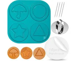 Koreaanse Sugar Candy Making Tools, Siliconen Cookies Cutters Biscuits Mold Sugar Game Kit met 1 Drukplaat, 4 Naalden, 10 8 inch Siliconen Oliepapier, en 1 Instructie