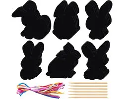 Rainbow Color Easter Scratch Ornaments, Scratch Easter Art Craft Pack,24X Paper Cards Scratch Art Ornaments - Easter Scratch Eggs Easter Crafts with Stick and Ribbon for Door Wall