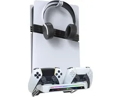 Support mural PlayCool 2 en 1 avec station de charge adapté aux contrôleurs PlayStation 5 / PS5 Slim (Disc & Digital) et DualSense (Edge) avec indicateur de charge LED