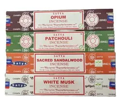 satya - wierook - opium - patchouli - sacred sandelwood - white musk - set van 4 doosjes