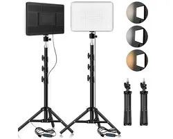 Lampes selfie Naevami - Lampes vidéo LED - Éclairage de studio - Photographie de conférence - Éclairage - Lumière selfie - Lampe de studio photo avec trépied pour l'enregistrement en direct - Version bicolore - 3300-5600K - 23x16cm - 2 pièces