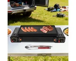 MS - Réchaud - Cuisinière à gaz - Réchaud de camping portable à 2 brûleurs - Sac de transport pour camping-car, pique-nique en extérieur, barbecue