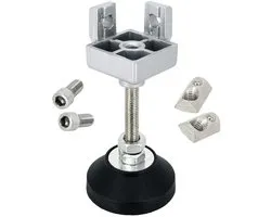 SCHMIDT systemprofile 4 x voetverbinders, 40 x 40 mm, groef 8 stelvoet M8, in hoogte verstelbaar, nivelleringsvoet, aluminium profielaccessoires