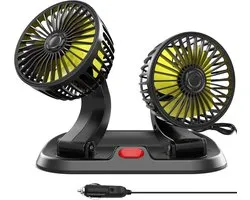 Ventilateur de voiture - Double tête - Ventilation puissante à deux vitesses - Prise allume-cigare 12 V - Rotation à 360° - Accessoires auto - Convient pour SUV, camping-car, camion, berline - Jaune