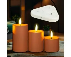 Aurae® - Bougie LED - Set 3 pièces - Rechargeable - Marron