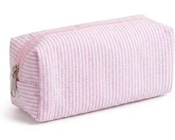 Pennenetui - Pennenzak - Etui - Potloodtas - Pennenhouder - Schooletui - Opbergzak - Cosmetica - Reistasje - Speelgoedtas - Make-uptas - Portemonnee - schoolspullen - voor kinderen en volwassenen - voor school, kantoor - 21*7,5*8cm - roze strepen