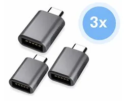 LuTech® 3x USB-C naar USB-A Adapter - Universeel - Converter - Aluminium - Space Grey