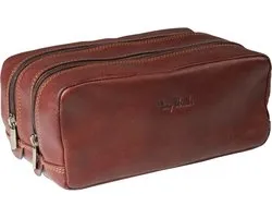 Tony Perotti Luxe Leren Toilettas met 2 Compartimenten - Donkerbruin