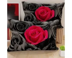 Kussenslopen Set - Decoratieve Slopen - Slaapkamer Decoratie - Digitale Print - 50 x 70 cm - Zwarte Rozen