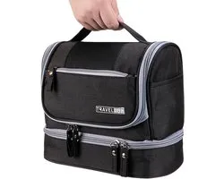 Toilettas met grote capaciteit - toilettas - Ophangbare Toilettas Heren & Dames - Compacte Travel Bag - Zwart - Spatwaterdicht Reis Organizer - Make-up Tas - Badkamer Organiser - Travel Toiletries Bag - Lichtgewicht Cosmetica Tas