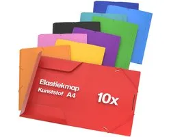 ACROPAQ - 10 x Elastomap A4 - Documentenmap met elastiek voor kinderen - Rugbreedte 2,5 cm - Regenboog kleuren - Elastomappen school, map A4