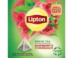 Lipton Green Tea Raspberry & Pomegranate - 80 Piramide Theezakjes - Groene Thee Framboos & Granaatappel - 4 x 20 Zakjes - Voordeelverpakking