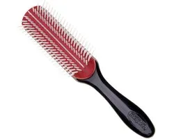 Denman Hairbrush D3, manche noir, coussin en caoutchouc rouge, 7 rangées