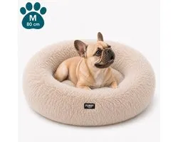 Furry Original® Fluffy Donut Hondenmand - M 80cm - Orthopedisch Hondenkussen - Honden Kussen voor Kleine tot Middelgrote Hond - Zachte Hondenbed met Rand - Memory Foam - Dog Bed - Coussin Chien - Beige