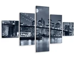 Peinture New York City la nuit, NYC, 5 panneaux, impression Premium