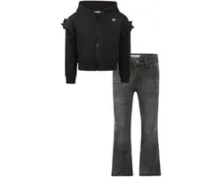Koko Noko - Kledingset - Basic Collection - Bio Cotton - Dark grey Jeans flared - Cardigan with hood dropped shoulder Zwart - Maat 110