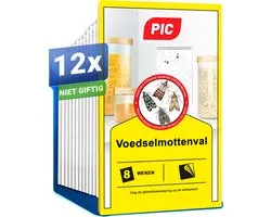 PIC Mottenval – 12 stuks mottenvallen tegen voedselmotten | Effectieve mottenfalle tegen levensmiddelmotten, meelmotten & dadelmotten | Feromoonval voor keuken & voorraadkast | Geurloos & gifvrij