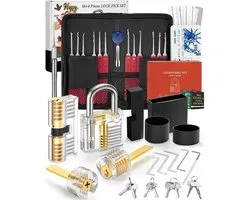 38 + 4-delige lockpicking-set, [2026 Nieuwe Lockpick Ervaring] Lock Picking Tool Kit met 4 Transparante Training Hangsloten, Geschikt Voor Beginners en Professionele Slotenmakers, Rood