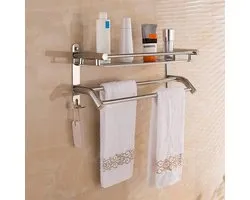 Porte Serviette Chromé étagère Serviette Barres en Acier Inoxydable Salle de Bain Porte Serviettes avec étagère et crochet Mural 50 cm