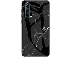 Honor 20 Pro Marmer hoesje - Zwart - Wit - case - cover - TPU + Gehard Glas