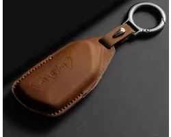 Bruin lederen sleutelbehuizing berschermhoes met bruine stiksels Key Case key cover voor Volkswagen Golf 8 MK8 GTI GTD R ID3 ID4 ID5 ID7 ID7 Tourer ID.Buzz Sport