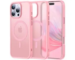 Coque adaptée pour : Apple iPhone 15 Pro Max - Compatible avec MagSafe - Coque de protection mate - Coque arrière avec aimant - Convient pour le chargement sans fil avec Ring magnétique - Rose