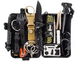 32-in-1 Survival Noodpakket - Multifunctionele Outdoor Survivalset - Inclusief Kompas Zakmes Paracord Fluit Zaklamp en Meer - Compacte Nood en Survival Kit - Voor Camping Trektochten en Noodsituaties