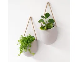 Wall Planters -Ellie- | Hanging Ceramic Plant Pots 2 Pieces | Wall Decoration for Indoor Balcony and Garden | Light Grey (Matt)