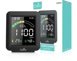 Claire Airbox CO2 meter - Luchtkwaliteitsmeter - Met hygrometer en thermometer - Draagbaar & oplaadbaar - Zelfkalibrerende NDIR sensor
