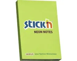 Stick'n sticky notes - 76x51mm, neon groen, 100 memoblaadjes