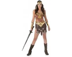 Karnival Costumes Gladiatorvrouw Kostuum Dames Carnavalskleding Dames Carnaval - Polyester - Bruin - Maat M - 3-Delig Jurk/Hoofdband/Arm Accessoires