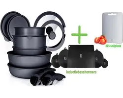 Glissimo Cookware - 21-delige Keramische Pannenset met Inductiebeschermers en RVS Snijplank