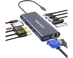 DirectGoods Hub USB-C 13 en 1 - Station d'accueil pour ordinateur portable - Station d'accueil USB-C - Dual HDMI 4K HD - Gris sidéral