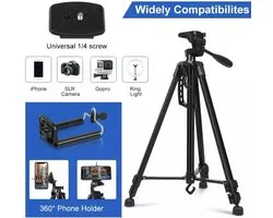 Professioneel Universeel Camera Statief  Met Handgreep en Hendel - Smartphone Tripod - Inclusief Bluetooth Remote Shutter, Telefoonhouder, opbergtas en waterpas, Model VCT-3366 van HiCHiCO