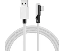 Câble VR Link USB vers USB-C pour Meta Quest 3S / 3 / 2 / Pro, Pico 4 Ultra / 4 et PC / Steam VR par MMOBIEL - Câble Type-C coudé à 90 degrés pour casque VR Gaming - Câble de charge USB 3 m - Wit