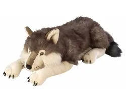 Wild Republic Knuffel wolf - pluche - grijs - 76 cm - knuffeldier