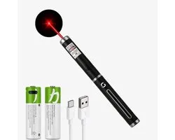 Laserpen Rood + AAA batterijen USB Oplaadbaar - Laserlampje - Laserpointer Kat - Laser - USB Oplaadbaar - CE Certificaat - Laser-pointer Lange Afstand, Laser-pointer Pen, TV Led Lcd - AA Batterijen - Batterijen inbegrepen