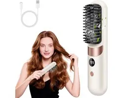 Brosse coiffante sans fil avec affichage LED - 4 températures réglables 140℃-199℃, dents anti-brûlure 3D, brosse coiffante électrique portable pour les voyages et l'utilisation à domicile