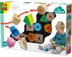 SES Creative - Tiny Talents - Sensory kralen rijgen - Sensorisch speelgoed - Montessori speelgoed - meerdere soorten grove kralen - inclusief koppelsnoer Speelgoed 2 jaar