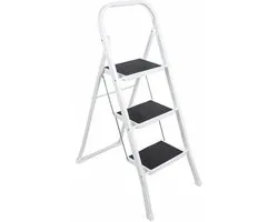 Inklapbare keukentrap - wit/zwart - 3 treden - 105 cm - huishoudtrap - opvouwbaar