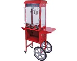 Retro popcornmachine met kar - rood - 235ml - rvs hittelamp