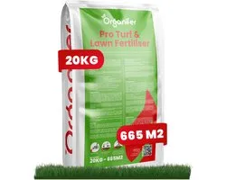 Engrais Pro Turf & Lawn - Libération progressive (20 kg - pour 665 m2), Engrais à libération contrôlée, Nutrition du gazon, Nutrition professionnelle de la pelouse, Enrichissement du sol, Engrais pour pelouses, NPK+Mg+ S (20+5+8 +4 +9) , Organifer