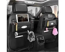 Auto Stoel Organizer, 2 stuks Auto Achterbank Organizer voor Kinderen met Opvouwbare Tafel en Tablet/Telefoon Tas, 600D Oxford Stof, Waterdicht met Veel Zakken (Zwart, Pak van 1)