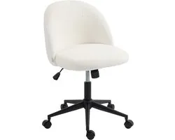 HOMCOM Office Chair-Teddyfleece (100 % Polyester)-59L x 52B x 84,5H cm-Cremeweiß