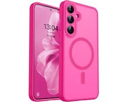 Coque compatible avec Samsung Galaxy S25 FE - Rose - Coque arrière mate Casemania Armor - Protection appareil photo - Compatible MagSafe