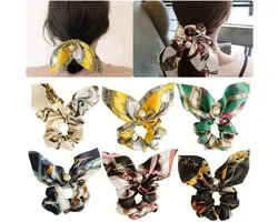 Ericotry 6 stuks chiffon parel haar scrunchies elastische haarbanden haar sjaal bloemen haar banden strik banden paardenstaart strik accessoires diverse kleuren paardenstaart houder haaraccessoires
