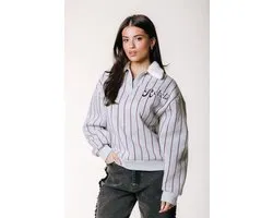 Colourful Rebel Baseball Striped Contrast Collar Dropped Shoulder Sweat- L