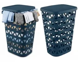 Curver Wasmand met deksel - 2x - trous de ventilation - bleu - plastique - 55 ltr - 42 x 34 x 60 cm